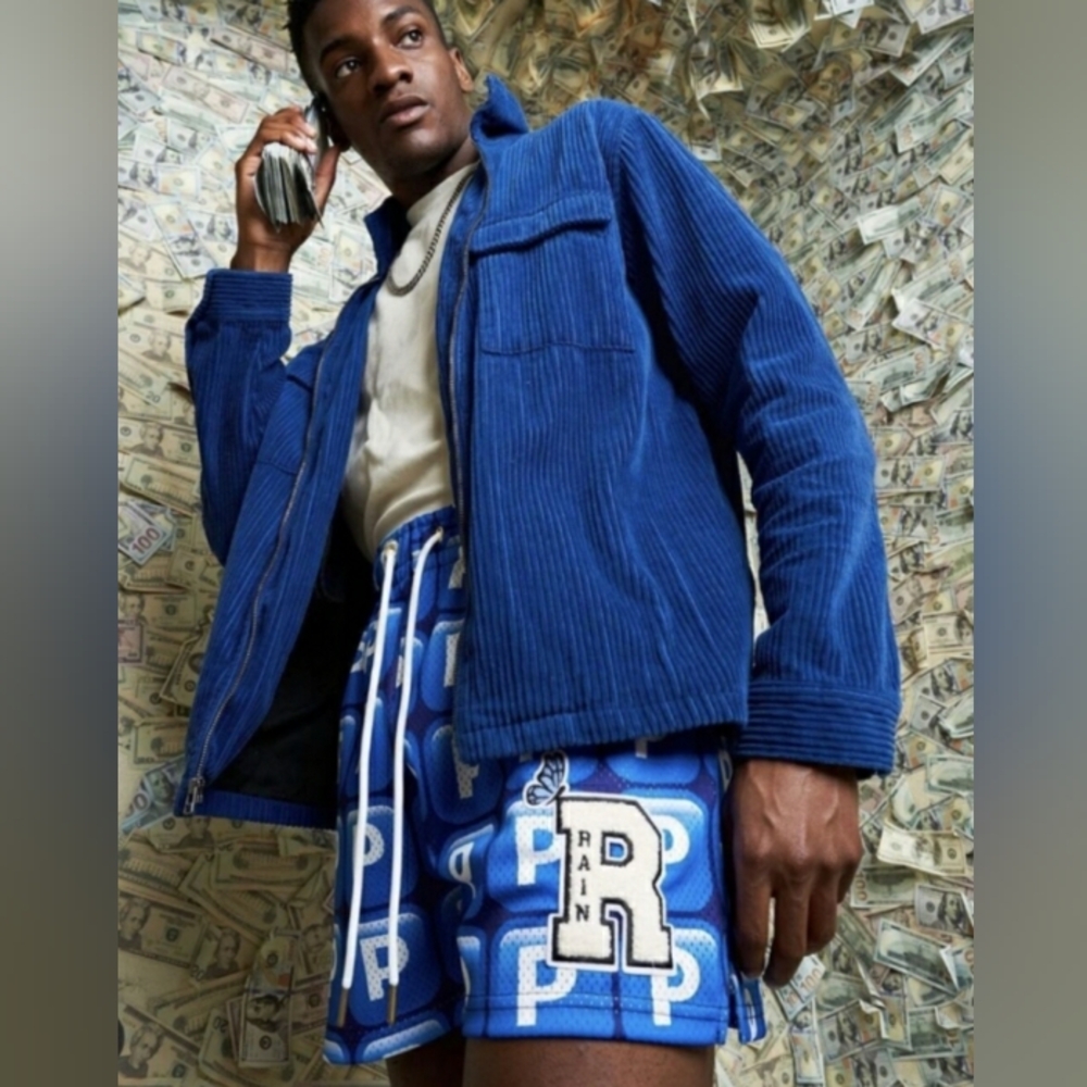 Ryoko Rain "Pushin' P" Luxury Blue and White Athletic Shorts Size L Mesh